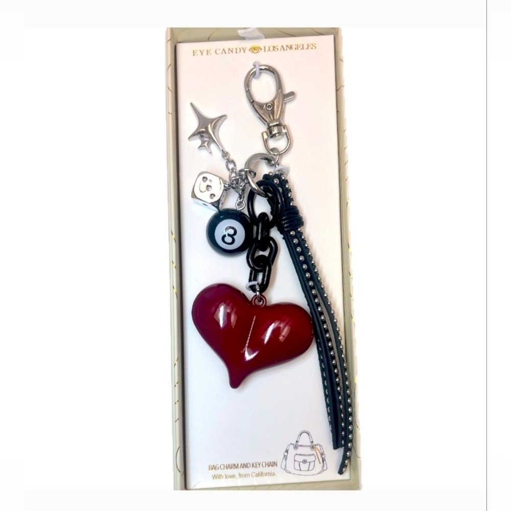 🎱 ▪️Eye Candy▪️ LA 8 Ball Red Heart Star Keychain Bag Charm